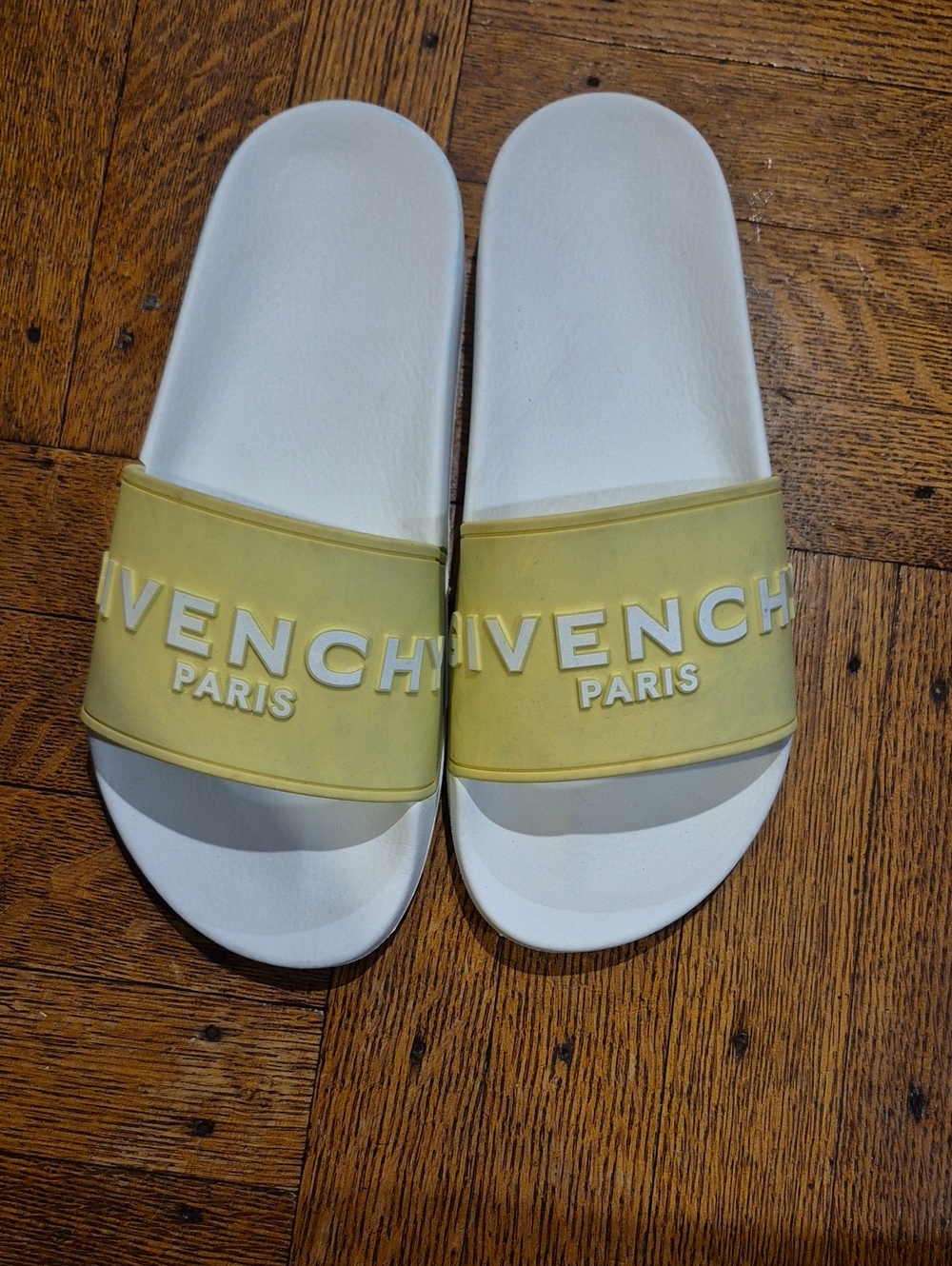 Givenchy White Slides with Yellow Accent Strap